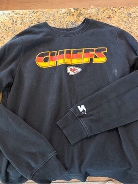 STARTER Black Chiefs Retro Crewneck Sweatshirt with Red & Yellow Logo